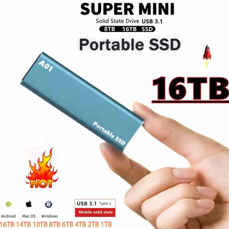 

Mini SSD высокоскоростной мобильный твердотельный накопитель USB3.1 жесткий диск 100% оригинальный 16 ТБ 8 ТБ HDD мобильный жесткий диск для ноутбуков...