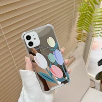 a bunch tulip flower phone case for iphone ins mirror style tpu for iphone 13 12 11 x 7 8 6 fashion full cover gift phone case