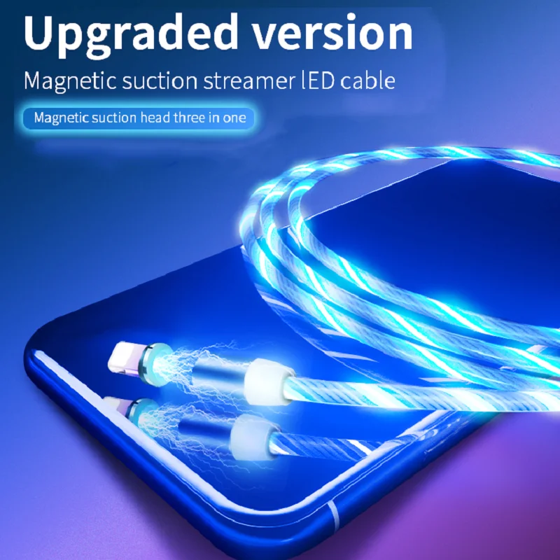 Magnetic Type C Charging Cable Flowing Glow USB For iPhone XS Max XR X LED Fast Cord Samsung Huawei P20 | Мобильные телефоны и