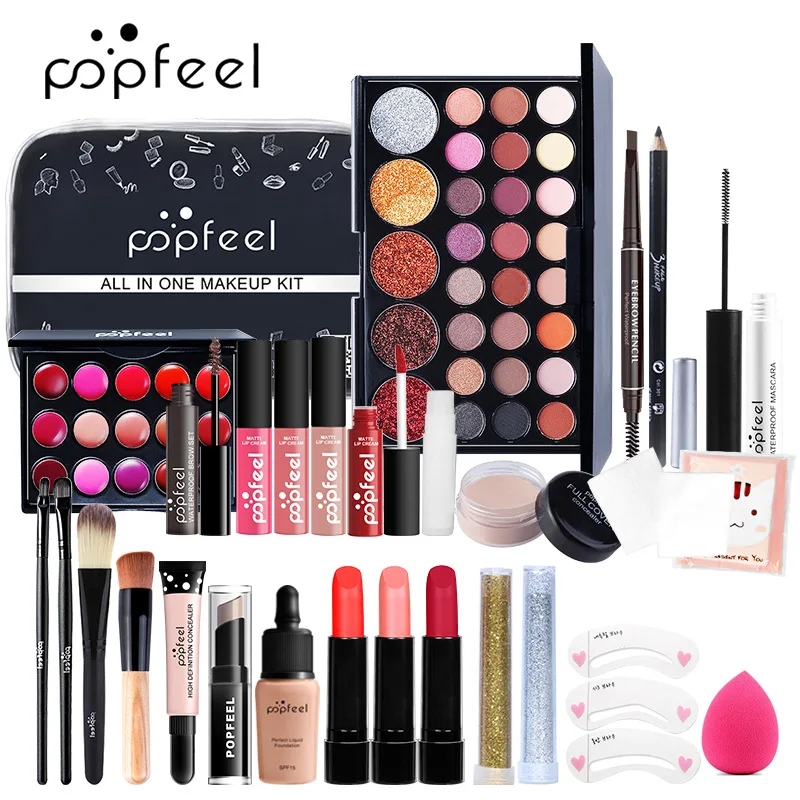 

POPFEEL набор для макияжа «Все в одном», косметическая кисть, бальзам для губ, карандаш для бровей, подводка для глаз, средство для снятия макияж...