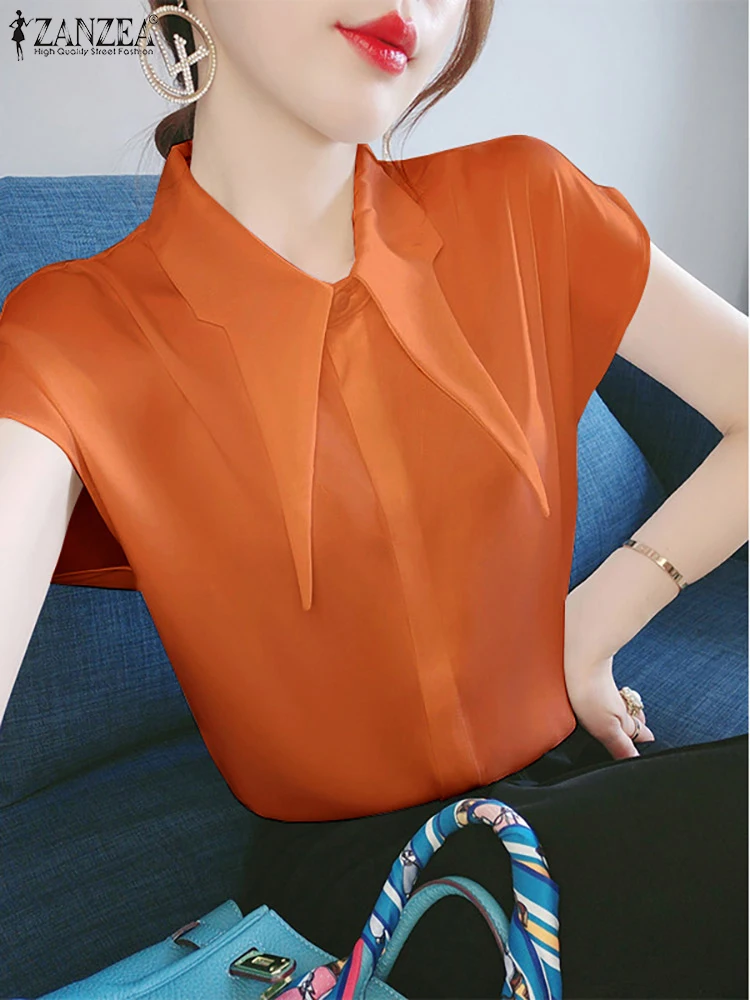

Блузка ZANZEA женская без рукавов, модная рубашка с лацканами и пуговицами, элегантная однотонная блузка в Корейском стиле, повседневный Топ, л...