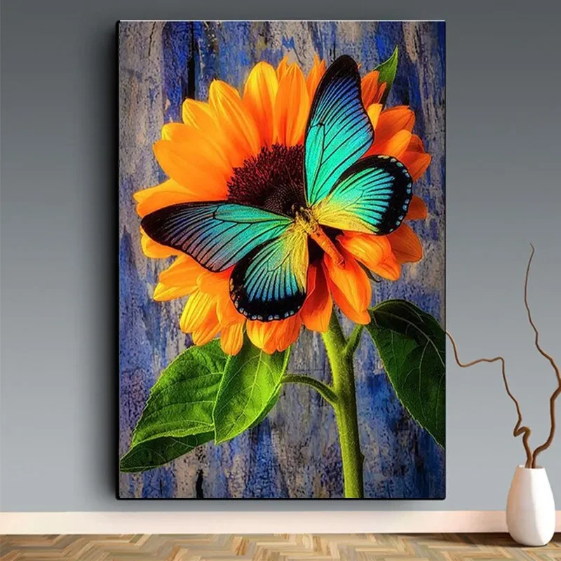

1pc 30*40cm DIY All Diamond Stick Diamond Paint Sunflower Butterfly Flower Living Room Wall Decoration