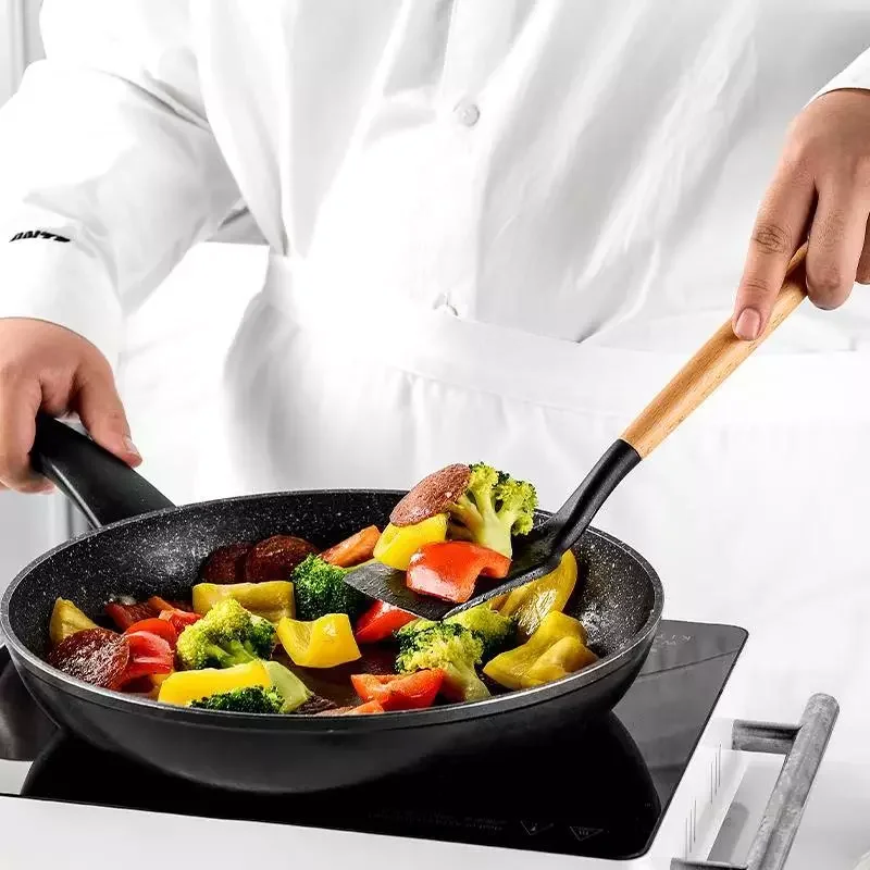 

Kitchen Silicone Tools Cooking Sets Soup Spoon Spatula Non-Stick Shovel With Wooden Handle Special Heat-Resistant Design
