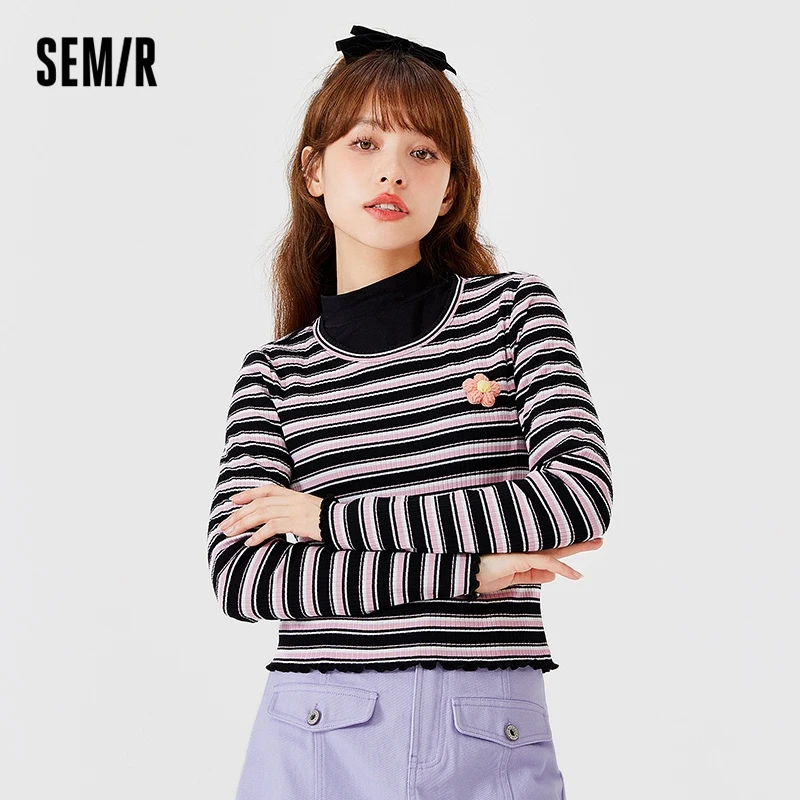 

Футболка SEMIR Женская с длинным рукавом, короткая Облегающая рубашка в полоску, популярный топ для девушек, весна 2022