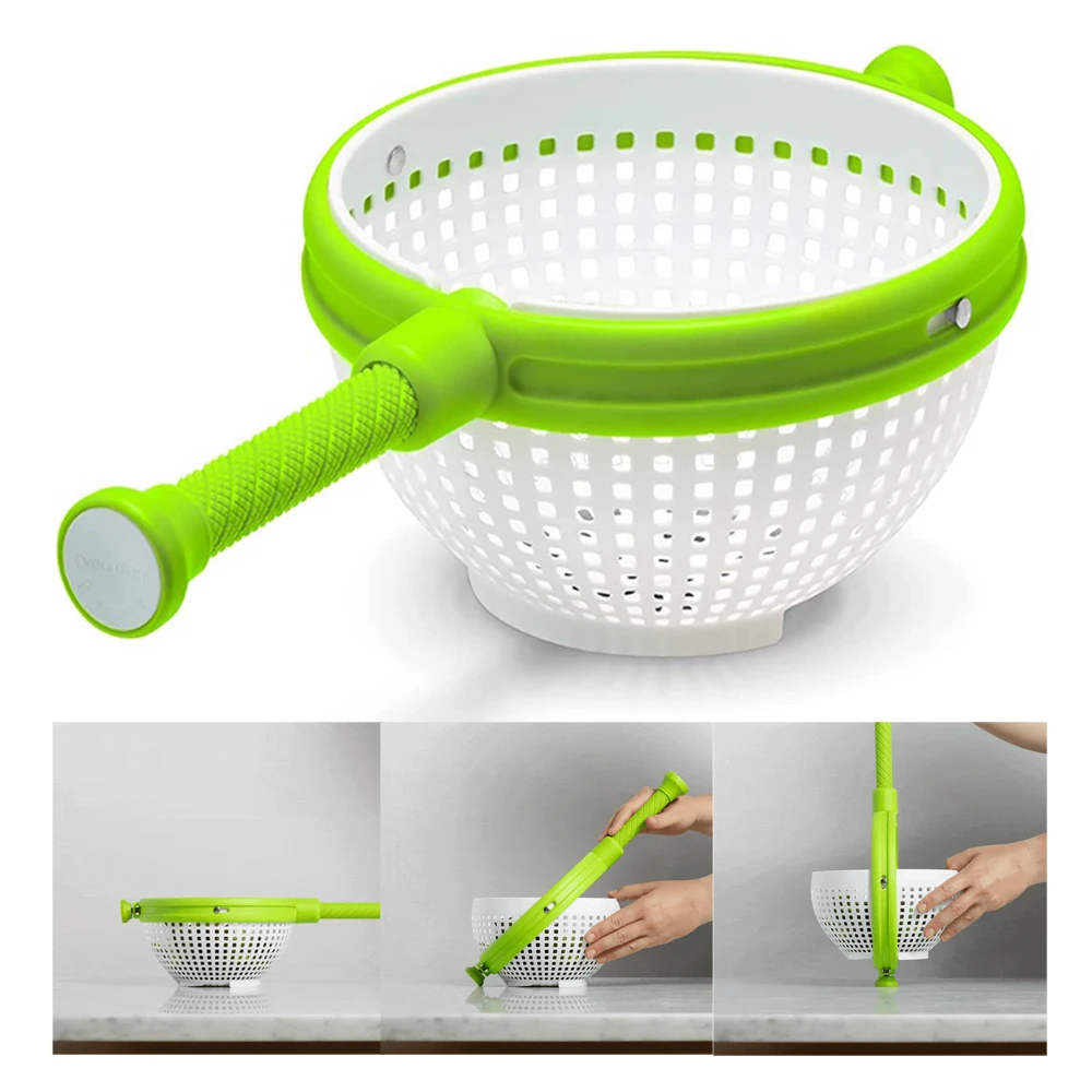

Вращающаяся корзина для мытья овощей, слив с ручкой для кухонного инструмента, полипропиленовый дуршлаг для салата, портативный легкий Спи...