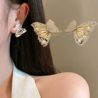 sparkling diamond butterfly earrings fashion grace temperament butterfly pearl earrings jewelry gifts for women girls
