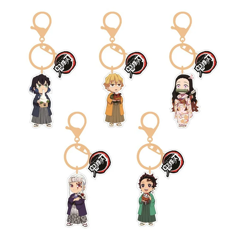 

Japan Anime Demon Slayer Keyrings Acrylic Figure Rengoku Kamado Nezuko Agatsuma Zenitsu Key Chains Cute Bags Keychain Gift
