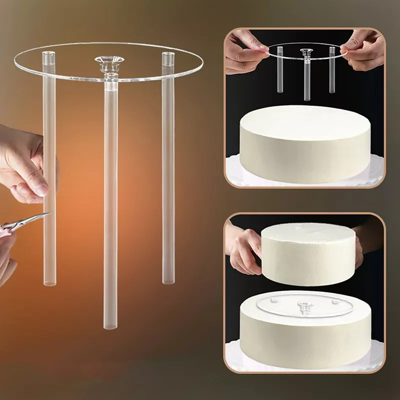 

Cake Tier Stacking Kit Cake Stand Base 1Pc Cake Separator Plate With 3Pc Stick Clear Dowel Rods Set For Tiered Cake Construction