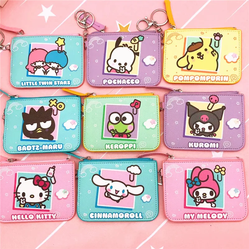 

Sanrios MyMelody Cinnamoroll Kuromi держатель для карт Kawaii аниме кошелек с монетницей, милый мультяшный брелок, набор рабочих карт, набор рабочих карт, подар...