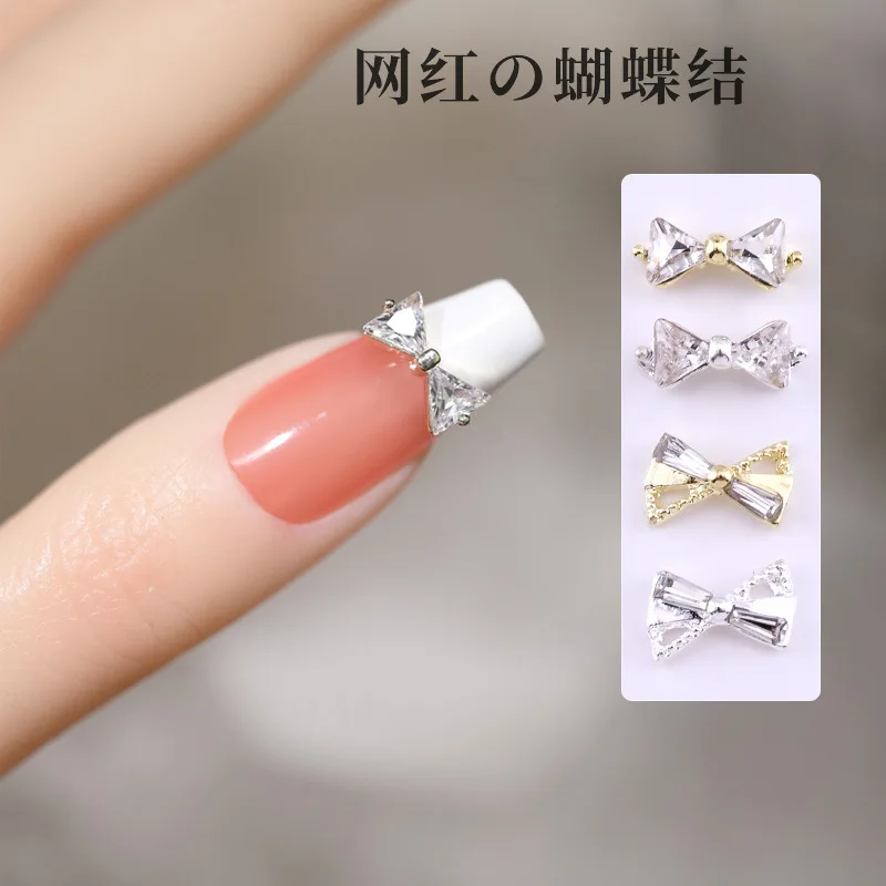 

10Pcs/Lot New Nails Diamond Nail Art Rhinestone Wear A Net Red Diamond Jewelry Bow Super Flash Bow Tie Decoration