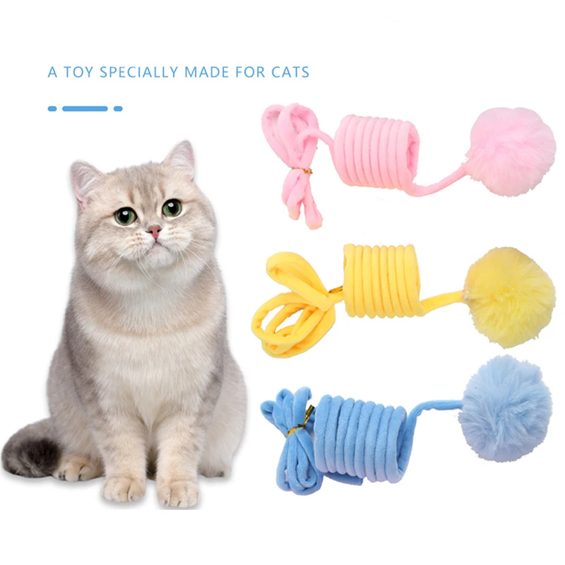 

Cat Interactive Toy Spring Plush Ball with Bell Feather Toy Funny Cats Stick Elasticity Playing Kitten Pet Chewing Toys Supplies