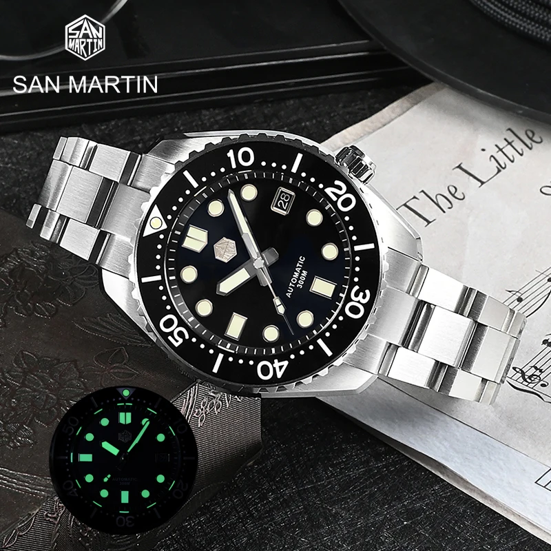 

San Martin New Diver Men Watch Stainless Steel NH35 Bracelet Ceramic Rotating Bezel 300m Water Resistant C3 Luminous wrist watch