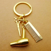hair stylist must have hair dryer scissors comb decoration key ring hairdresser gift key ring hair dryer letter key ring