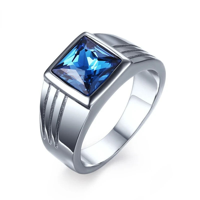 

Men's Ring Blue Gemstones 2022 Trendy Good Quality Rings For Teens Punk 316L Stainless Steel Fashion Jewelry For Party Gift
