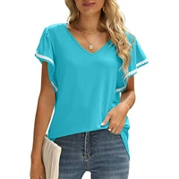 in the summer of 2022 new garment fashion pure color sleeve v neck falbala big yards loose casual womens t shirt