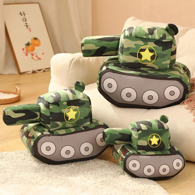 

Cartoon Creative Tank Plush Toys Simulation Funny Stuffed Doll Pillow Cushions Kids Children Boys Birthday Gifts Home Room Decor