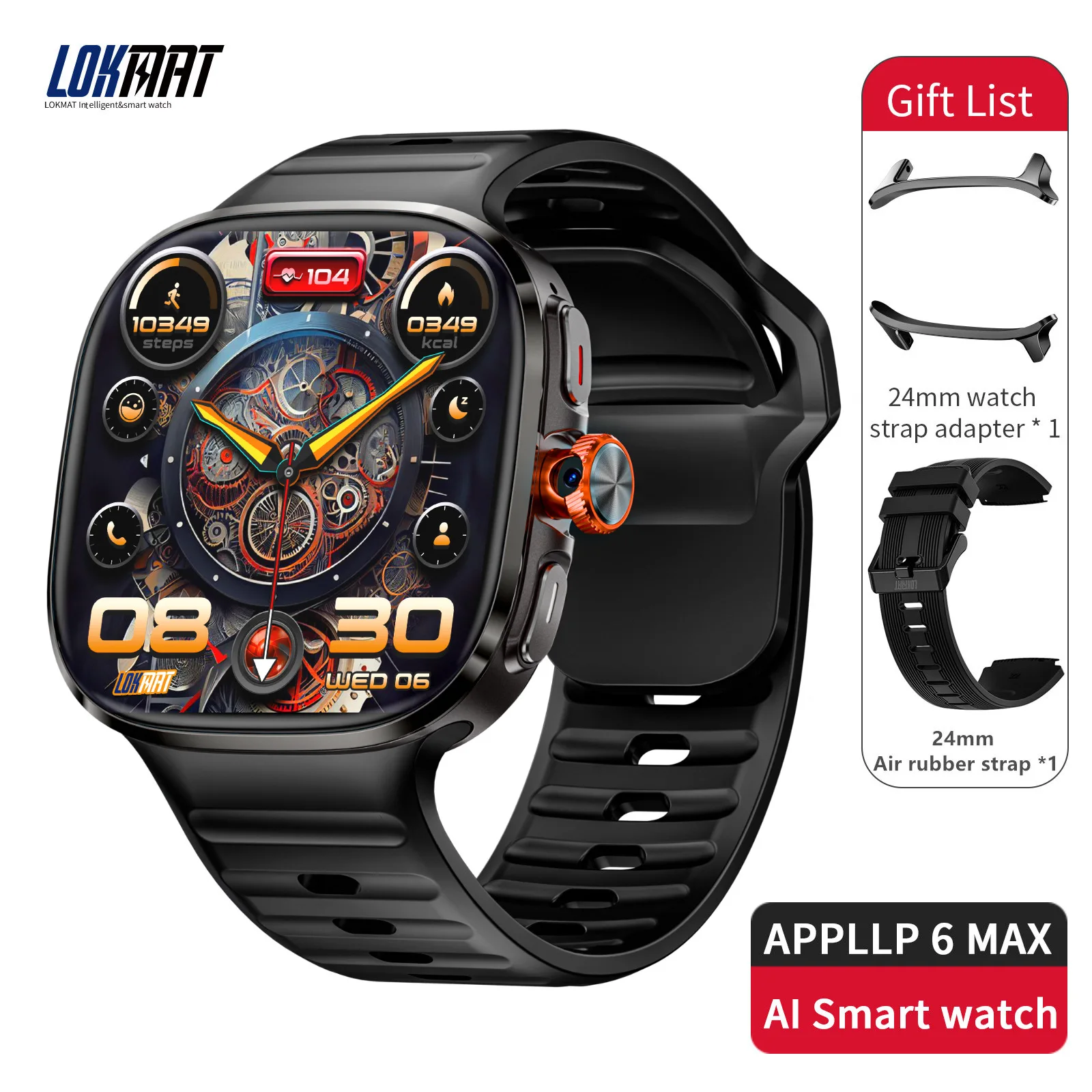 LOKMAT APPLLP 6 Max Android Смарт-часы Телефон AMOLED Экран Вращающаяся камера 4G Телефонные звонки Wi-Fi Видеозвонки Фитнес-трекер (art.: 3920cfc4f0ea9) - 3920cfc4f0ea9