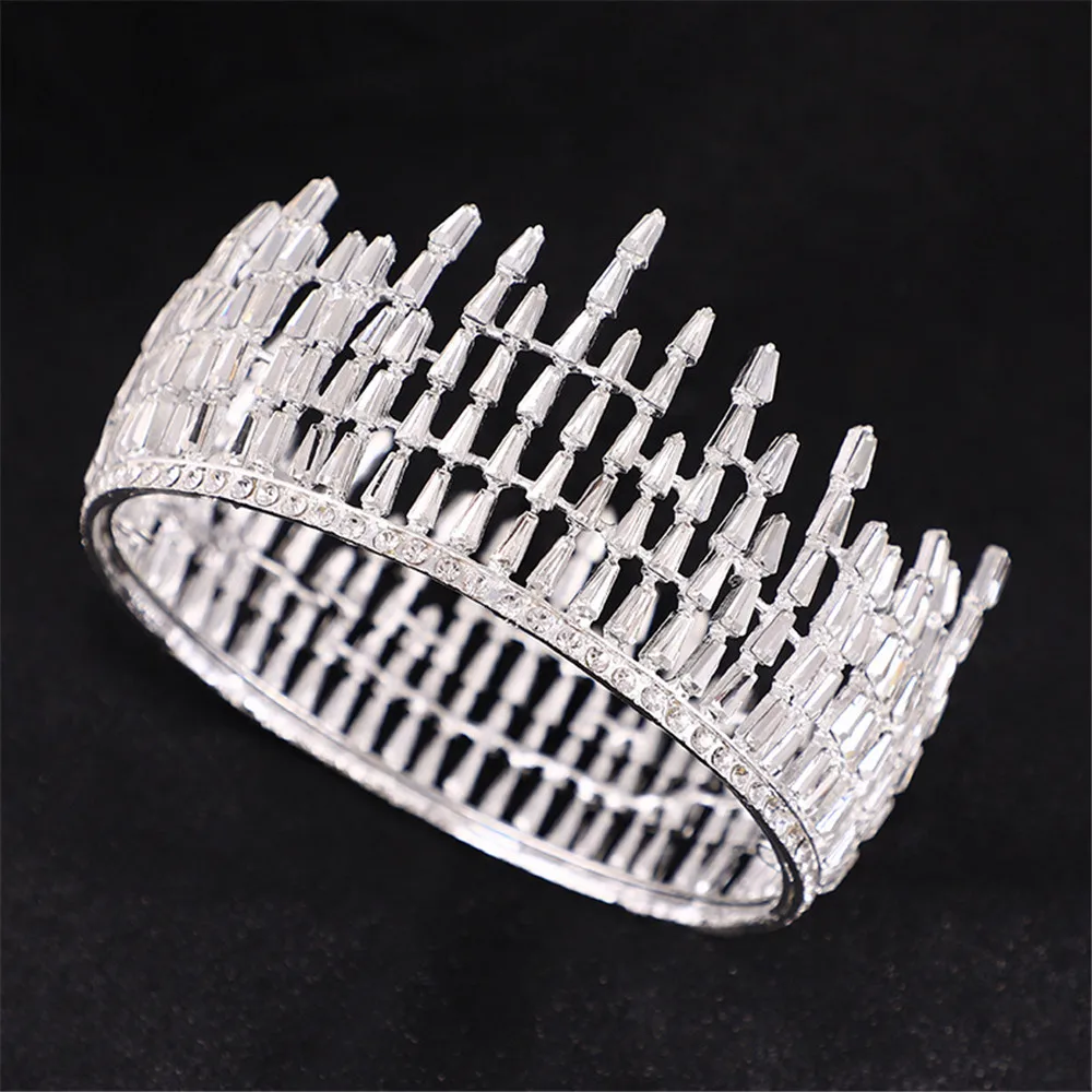 

Fashion Silver Color Pearls Round Crowns Crystal Rhinestone Princess Diadems Wedding Bridal Hair Accessories Tiaras Head Jewelry