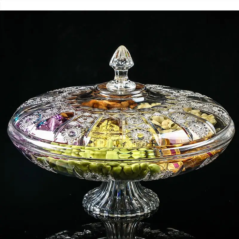 

European Style Creativity Six Grid Dried Fruit Box Acrylic Transparent Snacks Candy Box with Cover Home Living Room Snacks Plate