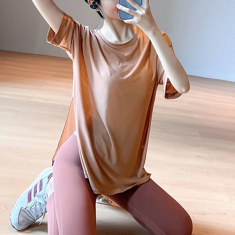 Сетчатая дышащая быстросохнущая одежда для фитнеса свободная блузка с короткими