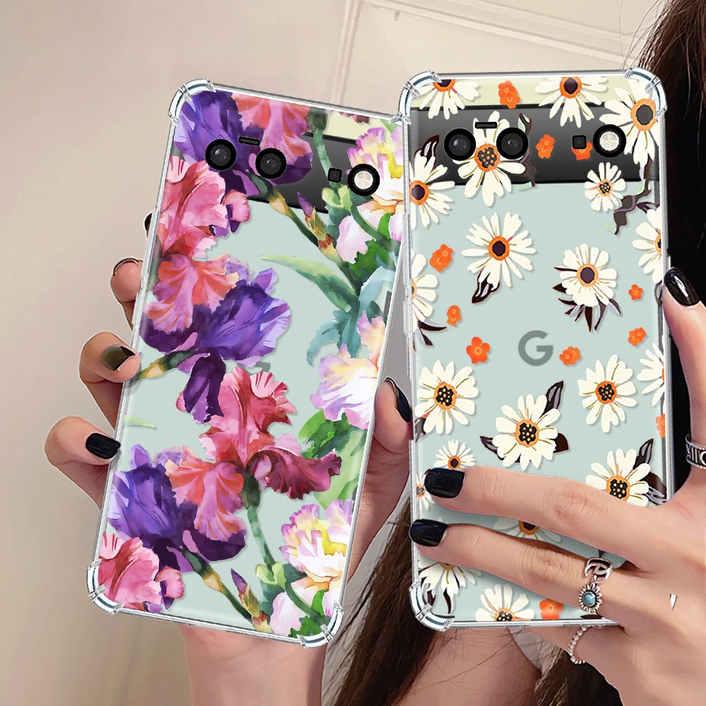 

Shockproof Case for Pixel 7 7Pro Silicone Back Shell Covers for Google 6a 6 6Pro Clear Protection Shell Flowers Fundas