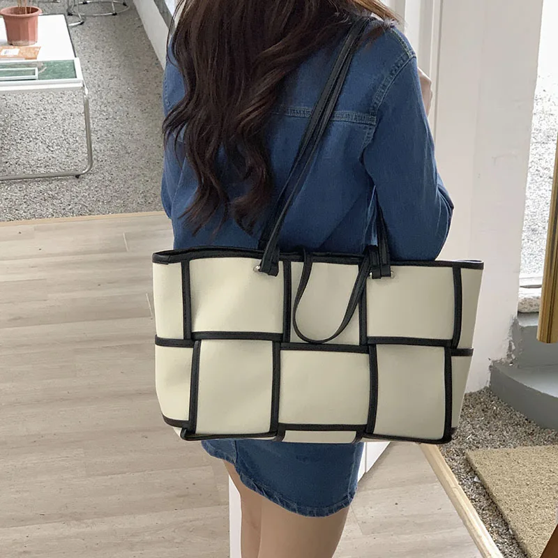 

Chessbored Shoulder Bags And Purse Sets For Women 2023 New Luxury Tote Leather Designer Large Shopper Shopping Fashion Plaid Han