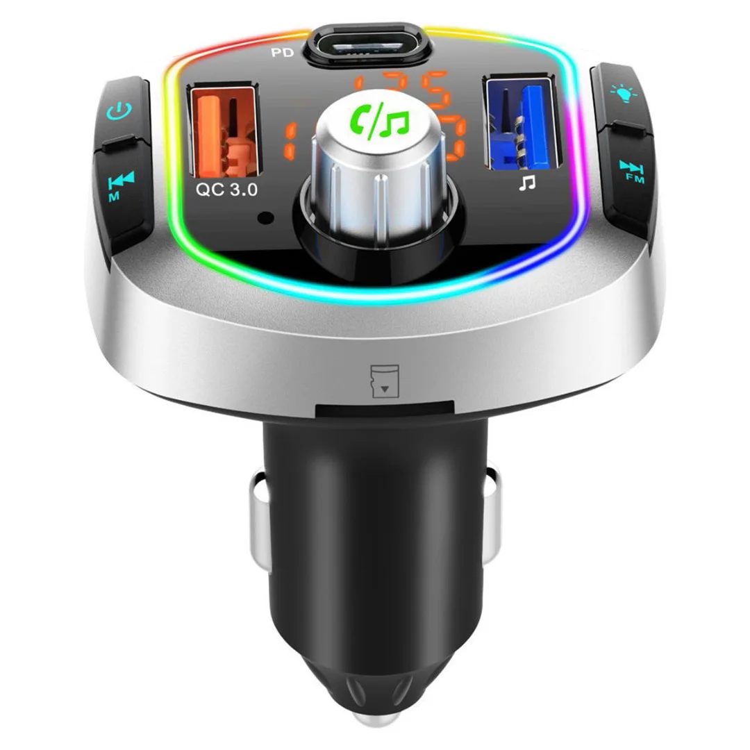 

Автомобильный FM-трансмиттер с двойным дисплеем и светодиодной подсветкой, USB QC 3,0 + PD Type-C