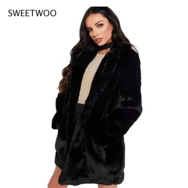 European American New Fashion Elegant Women Long Loose Wool Soft Rabbit Hair Faux Fur Coat White Pink Yellow Black Red Tide 2022