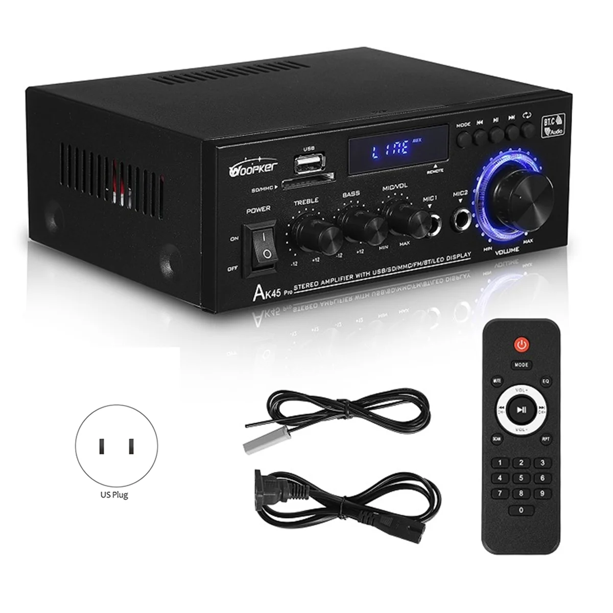 Усилитель звука Ak45 Pro Bluetooth бас-динамик максимальная мощность 820 Вт 90-240 В вход 50 +