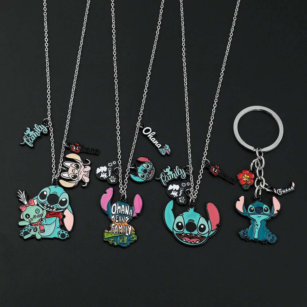 

Disney Cartoon Lilo & Stitch Necklace Ohana Means Family Stitch Enamel Pendant Neck Chain Necklaces for Women Jewelry Gifts
