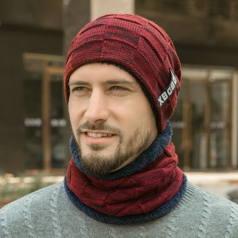 

Winter Hat for Men Women Pullover Hat Scarf Suit Plus Velvet Fleece Lined Thick Warm Beanie Hat Male Casual Knitted Hat Caps