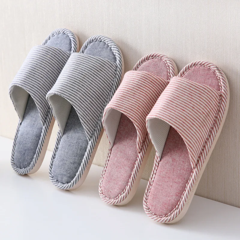 

New spring and autumn floor slippers striped linen soft soled household slippers non slip cloth slippers zhang-02