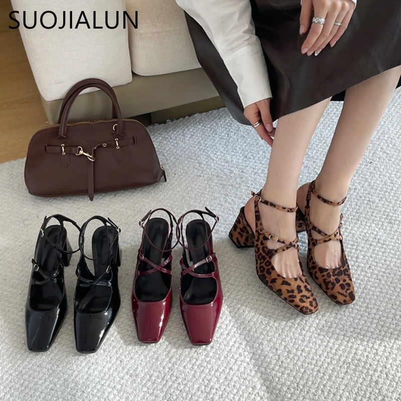 SUOJIALUN/2024 осенние женские сандалии на высоком квадратном каблуке элегантные туфли