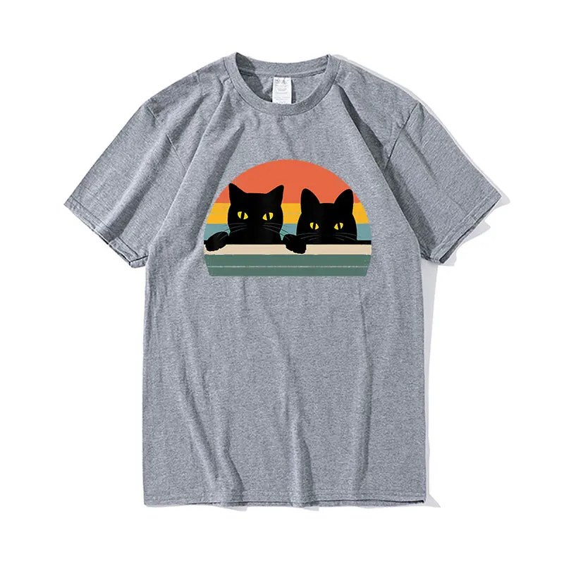 

Funny Black Cat T-Shirt Vintage Retro Style Cats Lover T-Shirt Men Clothing Kawaii Cat Oversized Men Streetwear Cotton Mens Top