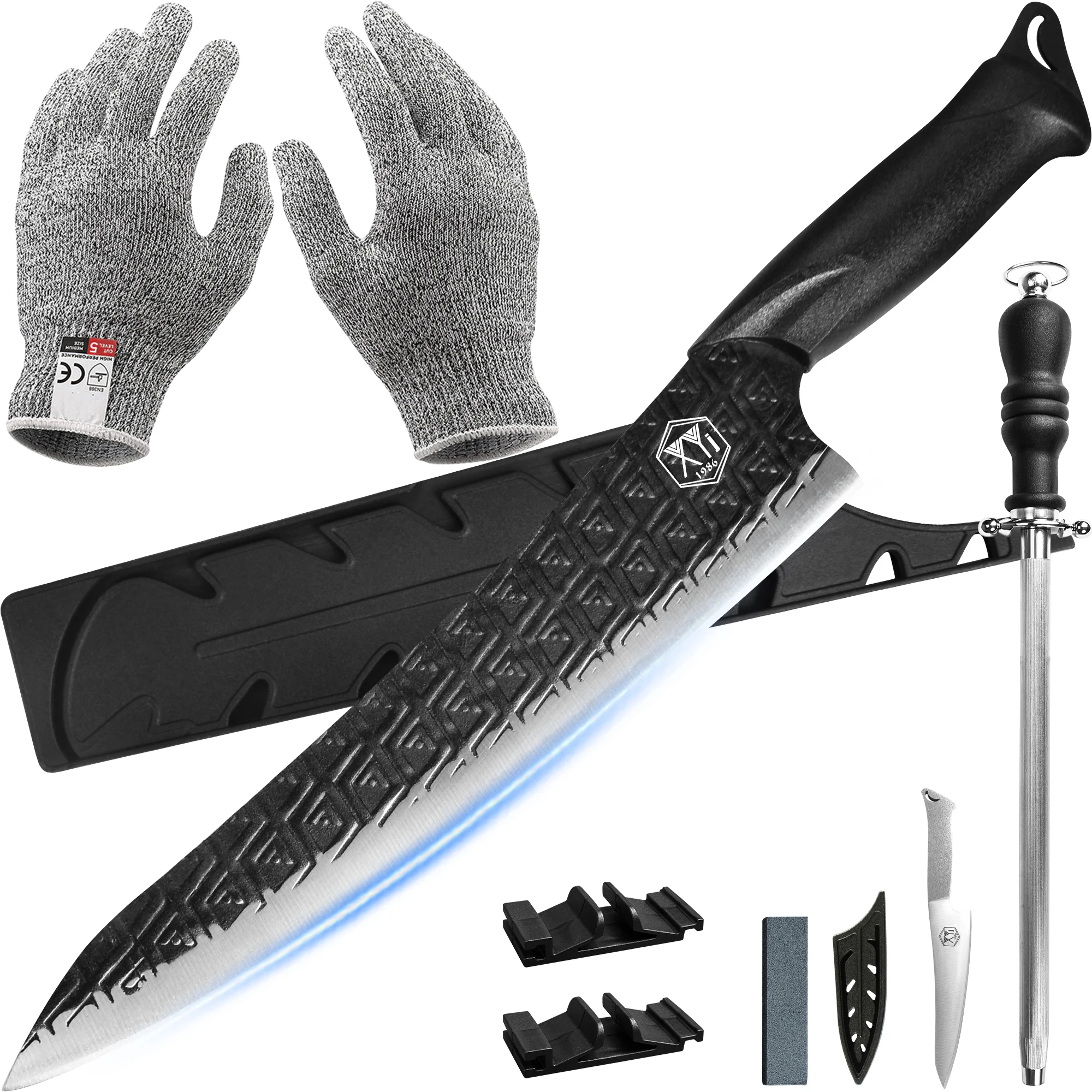 

Kitchen Kit Knives Tools Stainless Steel Forged Handmade Slicing Cooking Chef Knife With Sharpening Stick Gloves Protector Cover