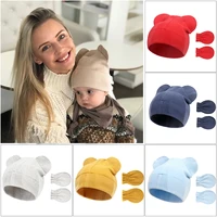 bear baby hat gloves set newborn beanie gift cartoon ears infant bonnet kids girls cap baby boy hats toddler accessories