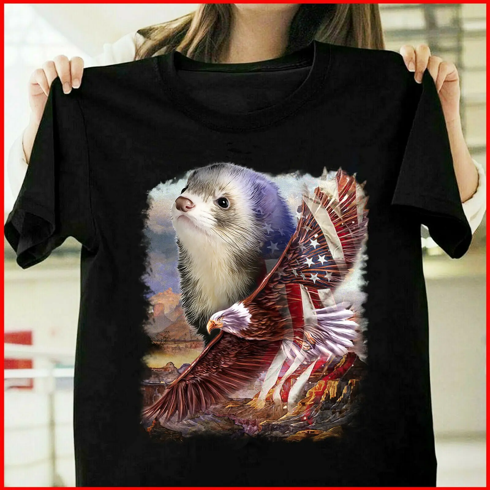

Ferret American Patriot For Ferret Lover Vintage T Shirt Size S_3XL