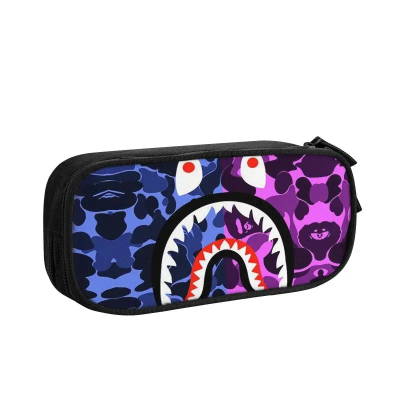 Kawaii Camo Camouflage Pencil Case for Boys Gilrs Custom Bape Shark Teeth Large Capacity Pen Bag Box School Accessories |