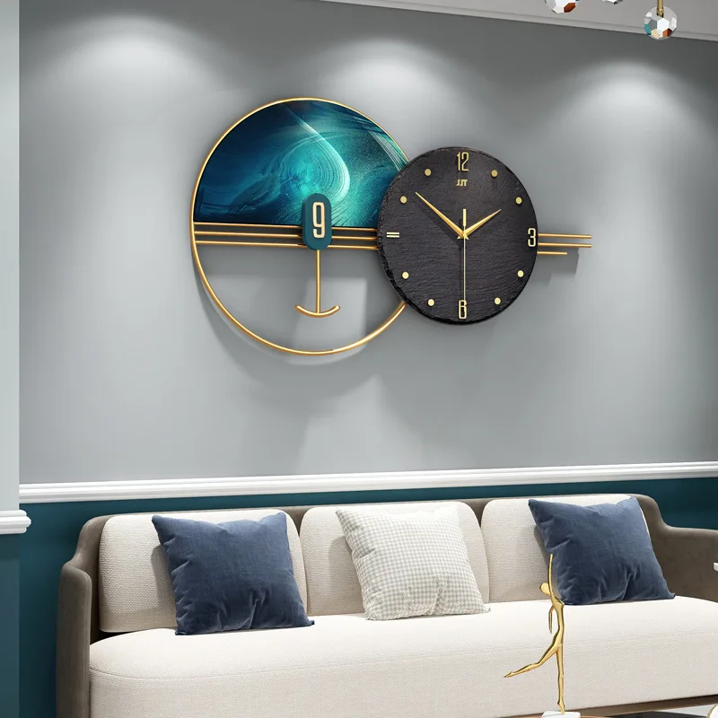 

Orange Moon Metal Wall Clock with Pendulum Round Shape Modern Fashion Home Living Room Creative Decor Dinning Room Ornaments