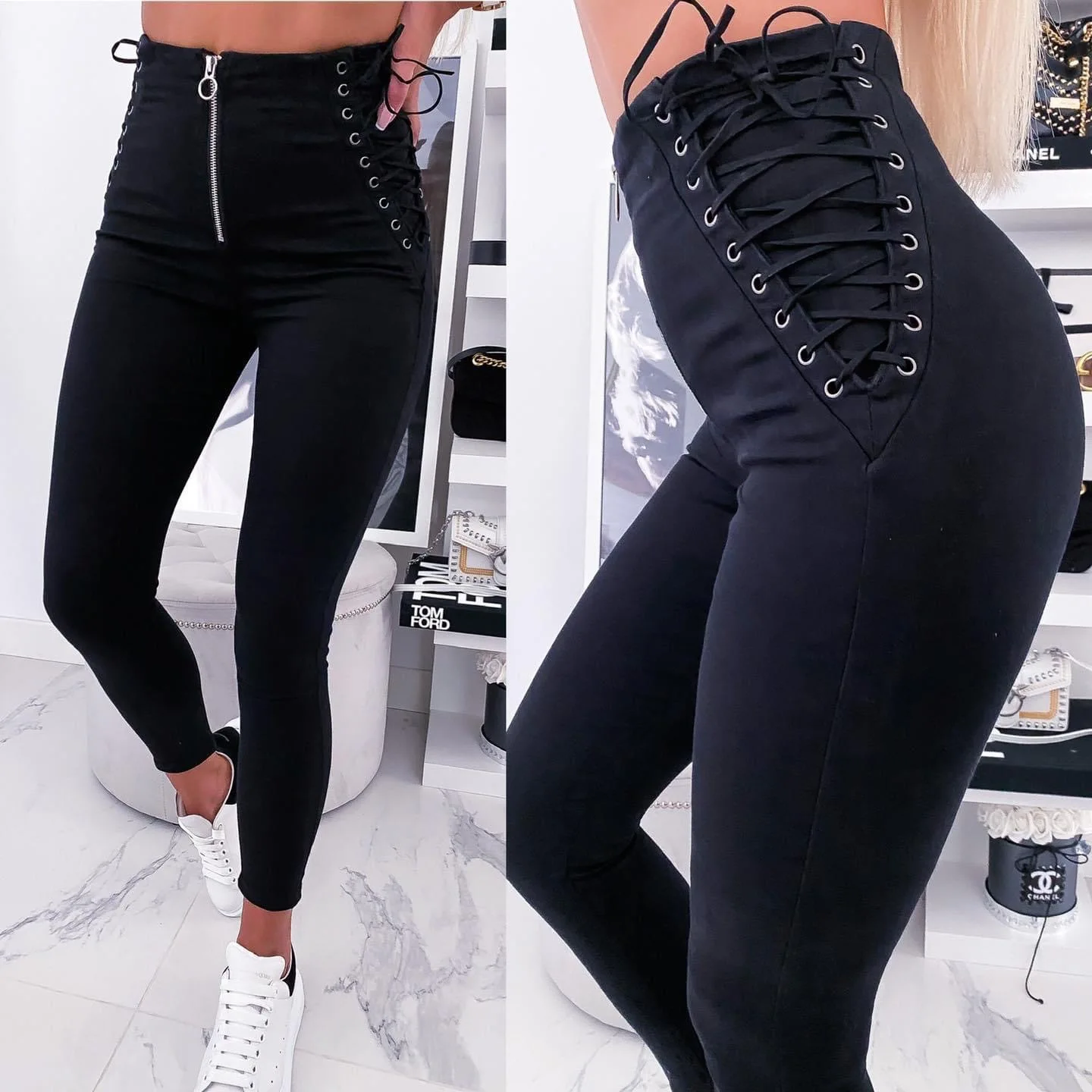 Женские брюки-карандаш с эластичным поясом, черные эластичные дышащие повседневные облегающие брюки-карандаш до щиколотки с высокой талией, 2023