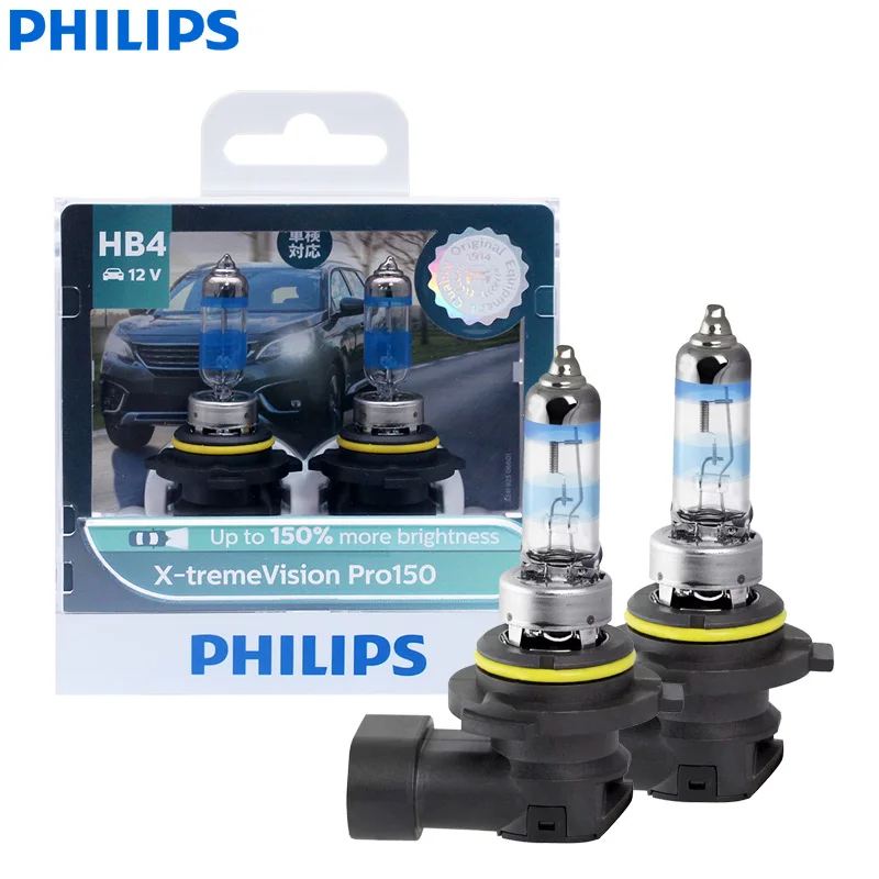 Philips X-tremeVision Pro150 9006 HB4 12V 51W +150% Bright Light Halogen Headlight Car Fog Bulbs ECE Auto Lamp 9006XVPro150 Pair