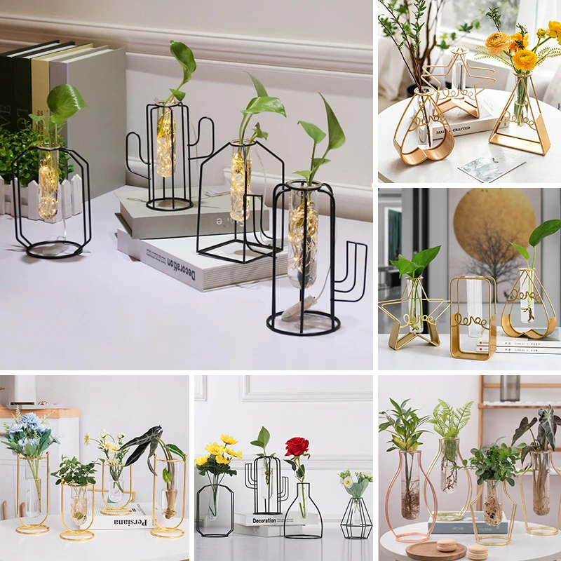 

Iron Line Vase Hydroponic Plant Flower Vase Home Decoration Retro Metal Plant Holder Nordic Styles Iron Vases Terrarium Vase