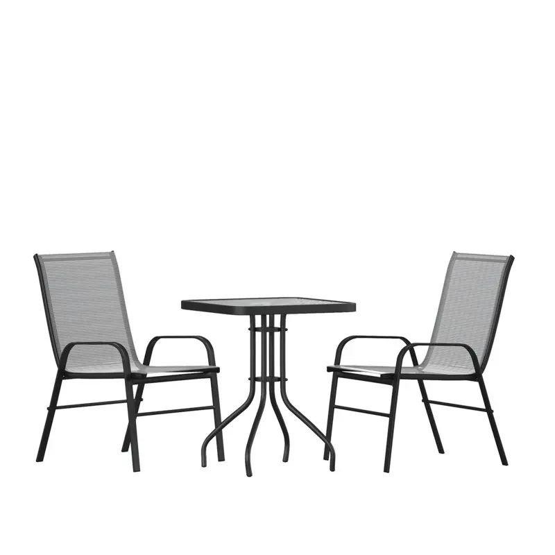 

POPTOP Series 3-Piece Steel Glass Patio Table and Chair Set, Gray