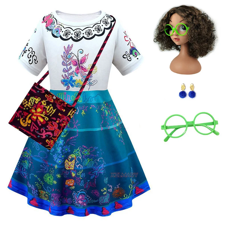 

Kids Mirabel Madrigal Cosplay Costume Charm Girl Fancy Dress for Carnival Halloween Kid Princess Flower Ruffles Mirabel Dress