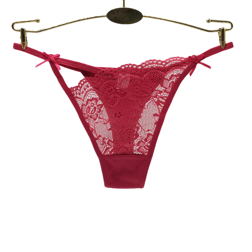 

12Pcs/Lot Sexy Lace Ladies Thong Women's Low Waist Solid Color Cotton Panties Hollow Out G-string Female Underwear Underpants