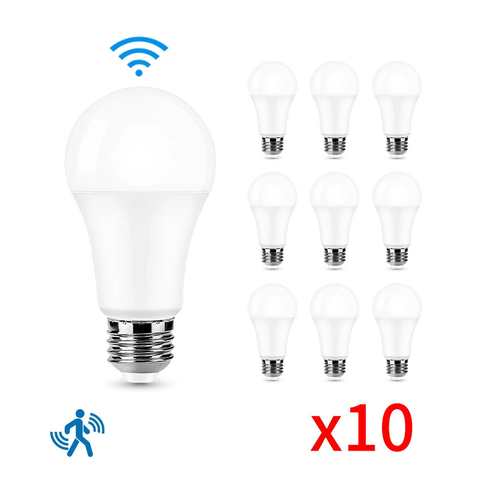 10PCS Smart Motion Sensor E27 LED Bulb Lamp 85-265V  Microwave Radar Sensor Lampada Led Bulbs Lights with Motion Sensor Light