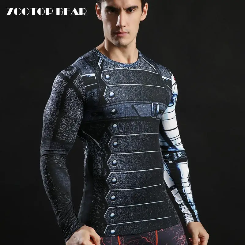 

Winter Soldier Tshirts 3d Printed Long Sleeve Tops Men Compression Fitness Camiseta 2021 American Captain Tees 2017 ZOOTOP BEAR