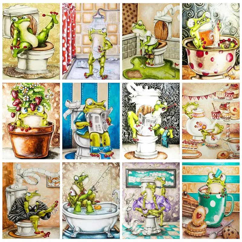 

CHENISTORY Full Square Drill Crystal 5D Diamond Painting DIY Cross Stitch Crafts Kits Cartoon Frogs Diamond Mosaic Home Decor Gi