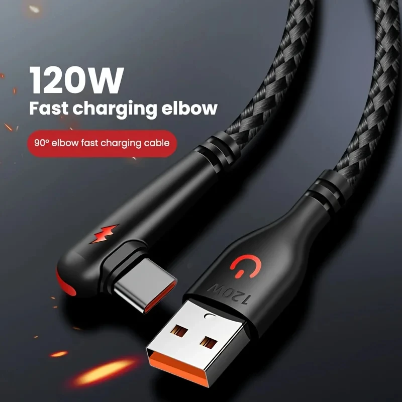 Фото 120 Вт, 6 А, 90-градусный локоть, USB-кабель Type-C для сверхбыстрой зарядки для Iphone 16 15 Pro Max S23 S22 для Xiaomi 14 13 12 Redmi K50 №1