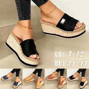 Ladies High Heels Sandals Thick Sole Casual Shoes Ladies Summer New Wedge Sandals Womens Shoes Muller Slippers Large Size 36-43
